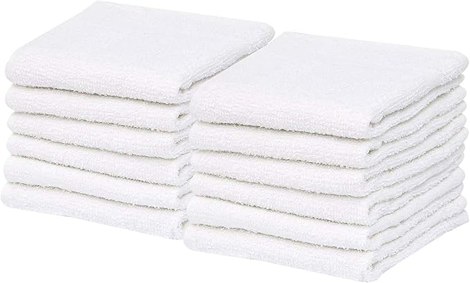 GOLD TEXTILES 120 Pack Economy White Washcloths Set (12x12 inches) - Cotton Blend Commercial Grade Cleaning Rags Quick Drying &amp Soft Face Cloths Fingertip Towels for Bathroom Spa Gym and Kitc