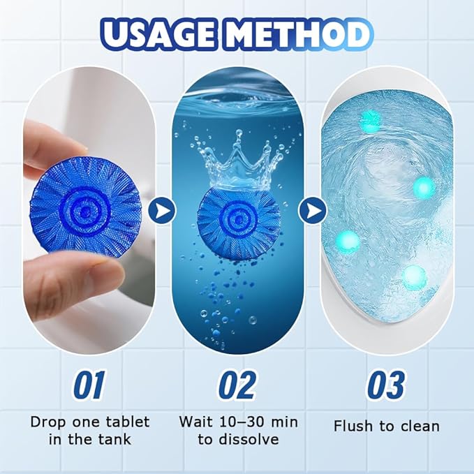 Automatic Toilet Bowl Cleaner 2025 New Toilet Cleaning Tablets Long Lasting Tank Cleaner for Bathroom Convenient Blue Deodorizer Easy Flush Cleaner Tablets for Home (20) (20)