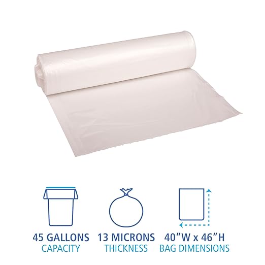 Boardwalk High-Density Can Liners 45 gal 13 mic 40 x 46 Natural 25 Bags/Roll 10 Rolls/Carton