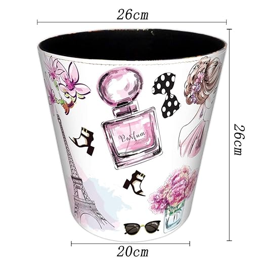 10L/2.64 Gallon PU Leather Trash Can Decorative Wastebasket Waterproof Paper Basket Garbage Bin for Home Office Bathroom Living Room