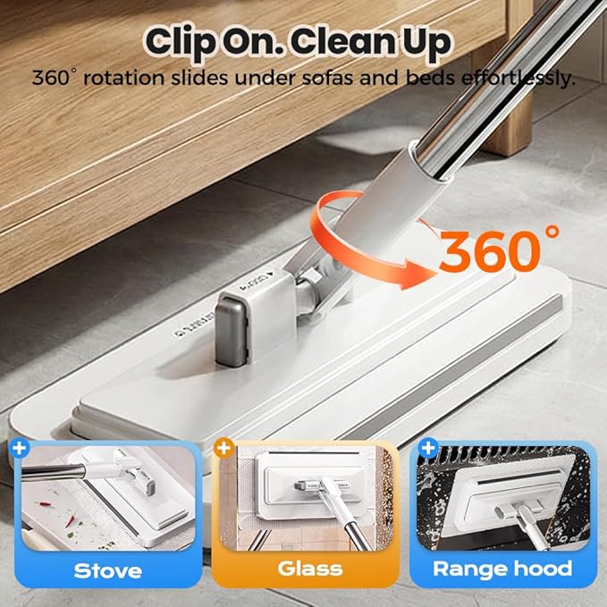 2026 New Disposable Dust Mini Mop with 10 Reusable Cloths 53'' Disposable Dust Mop Convenient Cloth Changing Mini Mop Handle Wet and Dry Flat Mopping for Multi Surface Floor Cleaning (43’‘+5Cloths)