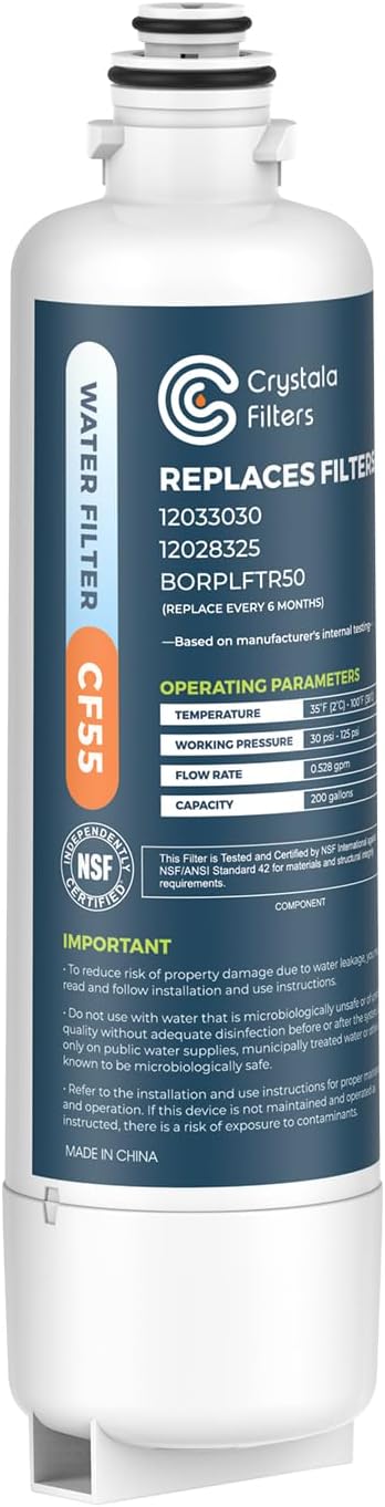 Crystala Filters Replacement for Bosch Ultra Clarity Pro Water Filter Compatible with BORPLFTR50 12033030 11025825 12028325 BORPLFTR55 WFC100MF WFS200MF (1 Pack)