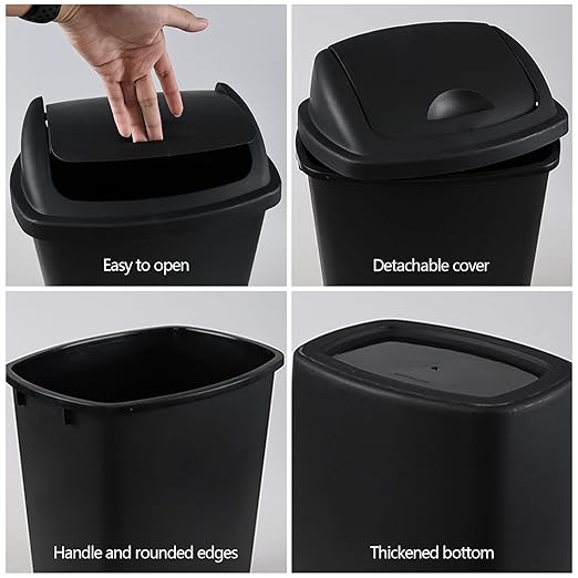 Xyskin 6 Gallon Plastic Swing Top Wastebasket Trash Can Commercial Trash Cans for Kitchen Garage or Workspace Black (4 Pack)