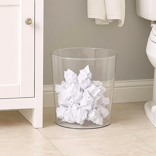 Okllen 6 Pack Clear Round Plastic Waste Baskets BPA-Free Trash Can Bin for Bathroom Kitchen Office Home 8x7.5x6.4
