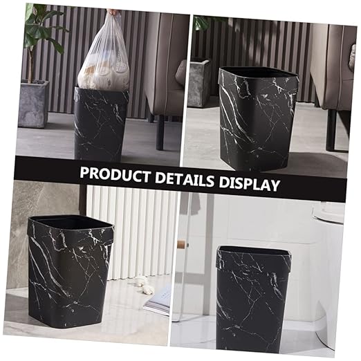 TOYANDONA Square Marble Trash Can Lidless Wastebasket for Kitchen Bathroom and Office Garbage Container Opening Stylish Home and Office Decor