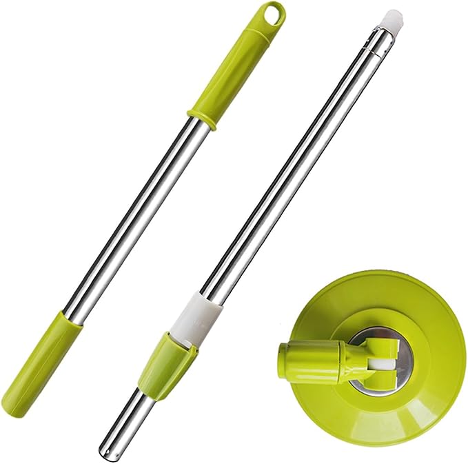 Spin Mop Replacement Mop Handle 49-inch 360 Degrees Rotating Telescopic Replacement Mop Stick with Reinforced Plastic Disc for Spin Mop Bucket Cleaning System (Plastic Disc Green)