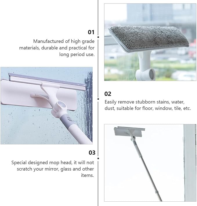 Telescopic Window Cleaning Wiper Dual-Sided Scraper 180° Rotary Mop Multi-Purpose Glass Cleaner for Indoor/Outdoor Use Suitable for Home and Office