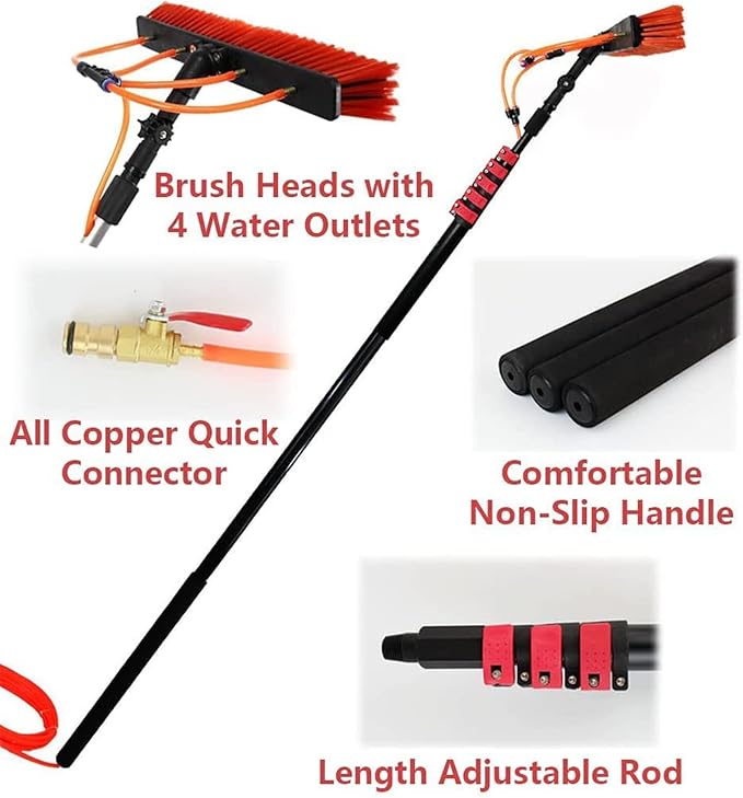 Water Fed Telescopic Washing Brush Window Glass Wall Cleaning Extension Pole Extendable Cleaner Brush Tools for Cleaning Photovoltaic Panel Conservatory Roof