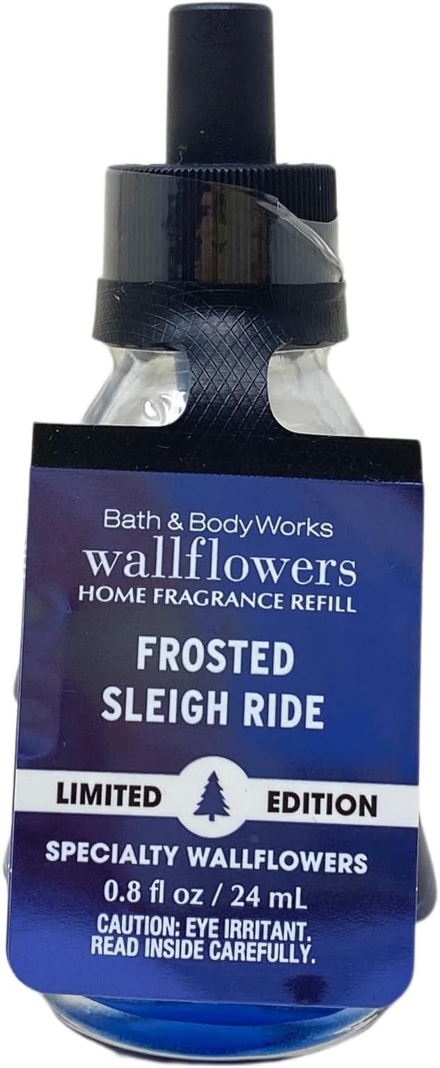 Bath &amp Body Works Frosted Sleigh Ride Wallflower Refill Bulbs Set of 2 – Limited Edition Tree-Shaped Bottles with Natural Oats Soap Sample