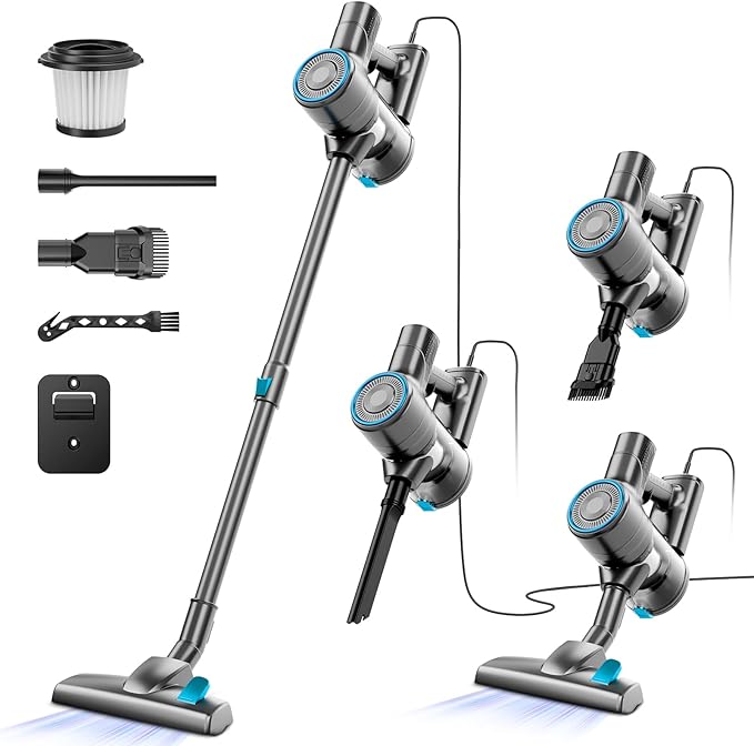 Corded Stick Vacuum Cleaner 25Kpa Powerful Stick Vacuum 2 in 1 Vacuum Cleaners1.2 L Dust Cup Corded Handheld Vacuum Pet for Hair Short-Pile Carpet Hardfloor (Sky Blue)
