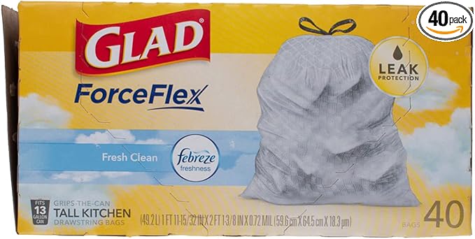 Glad Tall Kitchen Bags 13 Gal. 0.90mil White 40 Bags / Box6