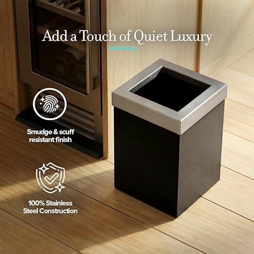 Gatco Small Bathroom Trash Can with Lid Square 3 Gallon Stainless Steel Wastebasket Under Sink Matte Black and Satin Nickel for Bathroom Bedroom Office (1915SN)