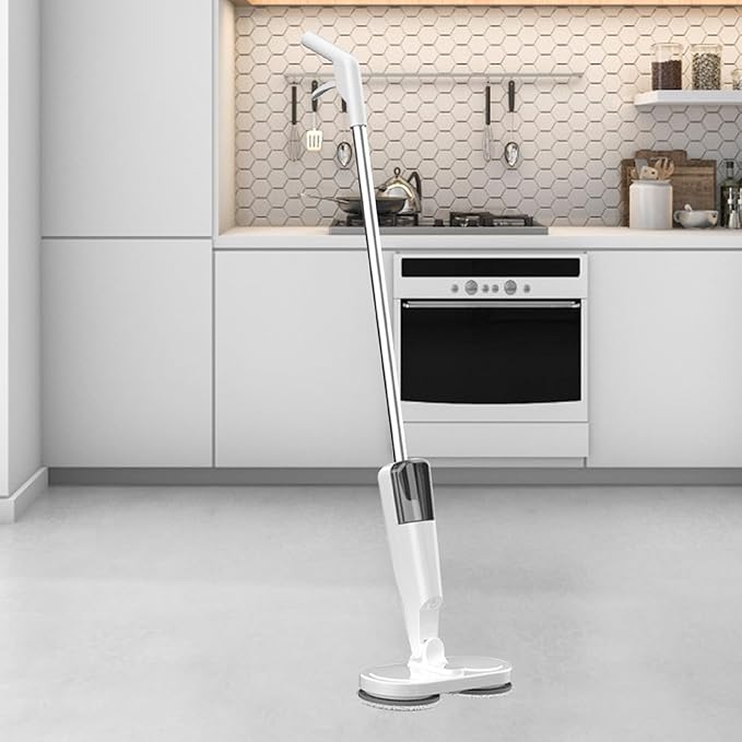 Electric Mop Rechargeable AdjustableCordless Flexible Mop with Water Sprayer for Hardwood Tile Marble Floors Versatile and Cordless and Quiet Easy to Use (White)