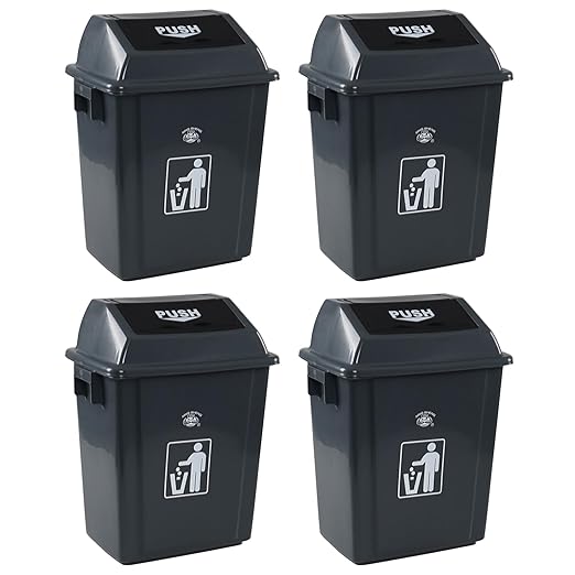 6 Gallon Plastic Swing Top Garbage Can 4 Pack Kitchen Trash Bins with Swing Lid Gray