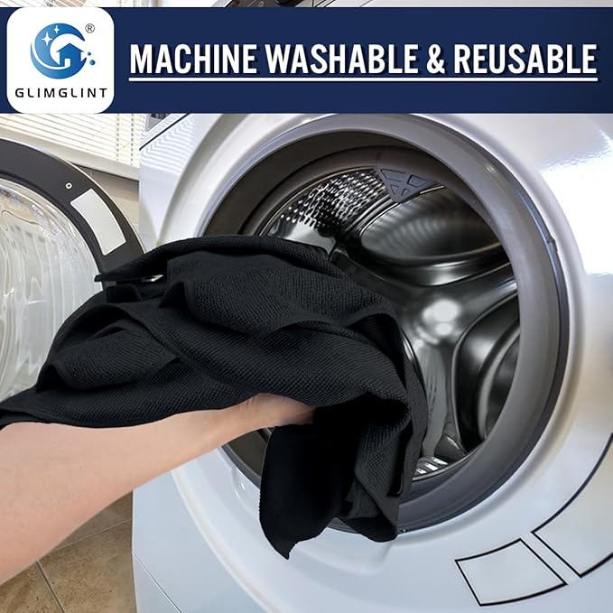 GLIMGLINT Black Microfiber Cleaning Cloth150PK Reusable Cleaning RagsHighly Absorbent Shop Rags BulkAll-Purpose Car Cleaning Towels for TV Screen Kitchen Bathroom Restaurant Garage 14X12