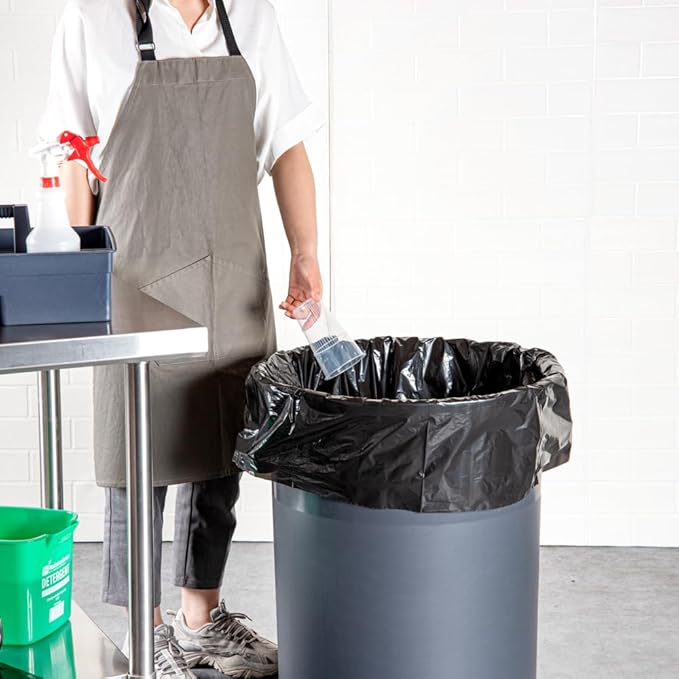 Restaurantware RW Clean 55 Gallon Trash Bags 100 Light-Duty Garbage Can Liners - Fits 55-60 Gallon Trash Cans Stretchable Black Plastic Bin Liners With Star Seal Bottom