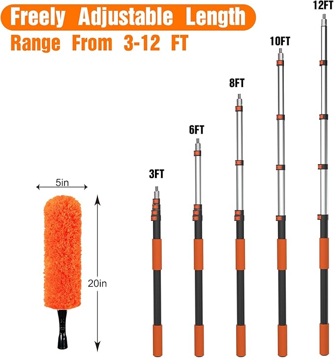 20FT Reach Dusters for Cleaning Ceiling Fan Cleaner Duster with Extension Pole Wall and Baseboard Cleaner Mop with Handle for Window Cobweb Fan Blade and High Ceiling