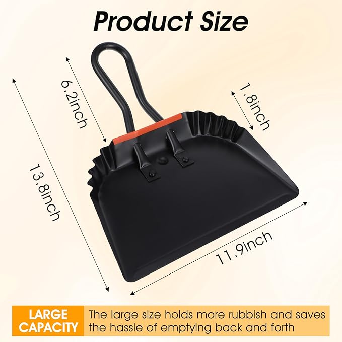 4 Pack 12 inch Heavy Duty Metal Dustpan Large Wide Dust Pans for Household Handheld Wide Scooper and Debris Cleaning Tool Ideal for Home and Commercial Use (Black)