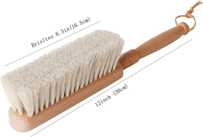 Horsehair Hand Brush Soft Bristles for Woodworking Car Detailing Furniture Beech Wood Handle 12 Inch Long (2pcs)