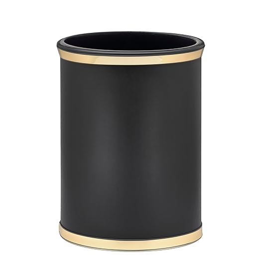 Kraftware Sophisticates Oval Wastebasket with Plastic Liner Adding Classic Style to The Bathroom and All Other Rooms in The Home or Office 13 Quart Capacity Black with Gold Trim