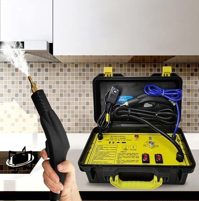 3200W Commercial High Pressure Steam Cleaner Handheld Steam Cleaning Machine for Air Conditioner Range Hood Car (Yellow)