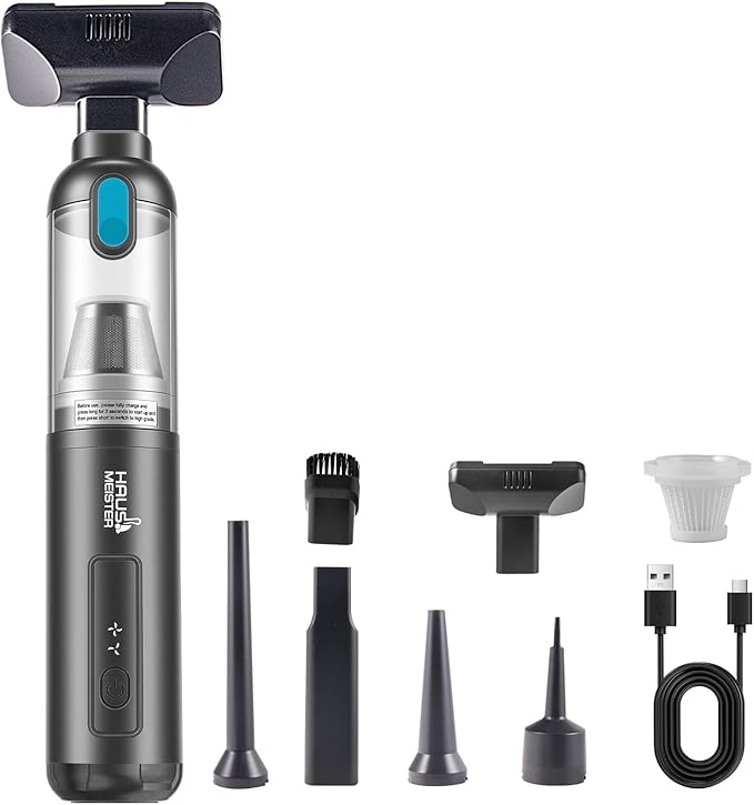 HAUSMEISTER Airflex One Cordless Car Vacuum 16000Pa 4-in-1 Handheld Vacuum with Air Duster &amp Inflator Portable Mini Vac for Car Detailing Pet Hair Keyboard Cleaning (Gray)