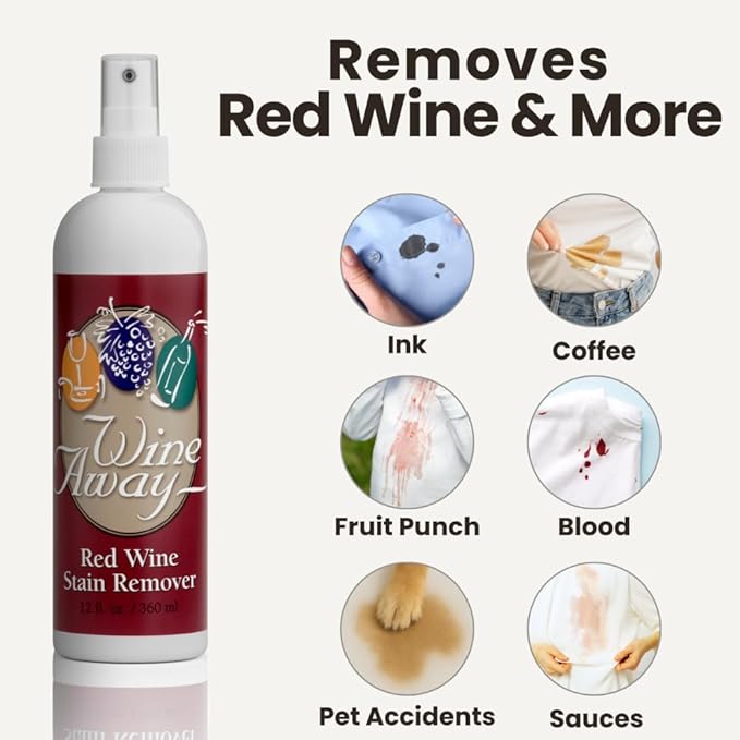 Wine Away Red Wine Stain Remover - Perfect Fabric Upholstery and Carpet Cleaner Spray Solution - Removes Wine Spots - Wine Out - Spray and Wash Laundry to Vanish Stain - 12 Ounce Set of 3