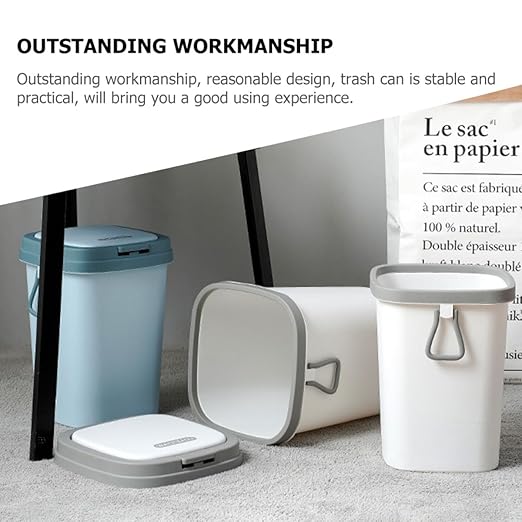 Press Type Trash Can with Lid 13L Gray Plastic Wastebasket for Bathroom Kitchen Living Room Compression Garbage Bin for Home Use