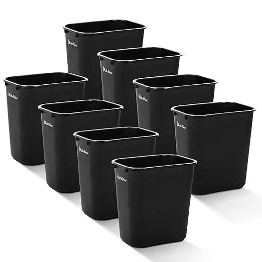 28 Quart Trash Can Black Plastic Rectangular 7 Gallon Wastebasket for Kitchen Bathroom Office 28 qt Garbage Can Fits Under Desk Cabinet Sink Pack of 8