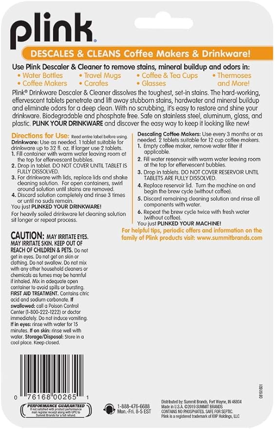 Plink PDW12T Drinkware Descaler and Cleaner 15 Tablets