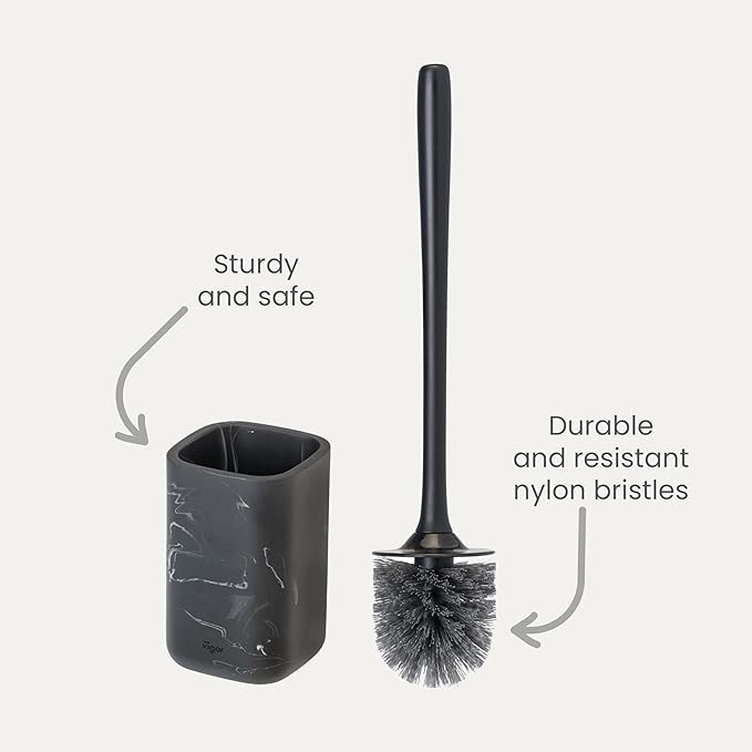 Vigar Zense Toilet Brush and Holder Set Toilet Bowl Brush with Polyresin Stone Holder Bathroom Sets for Bathroom Decor and Accessories Black Marble