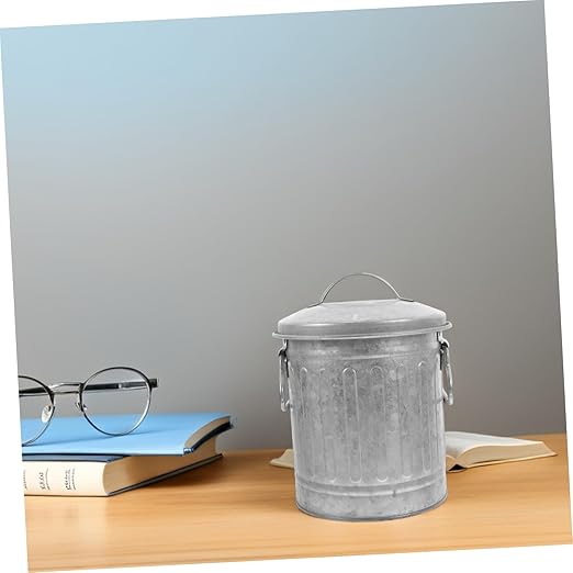 Bedroom Trash Can Desktop Wastebasket Small Garbage Can Office Rubbish Bin Iron Material Bin