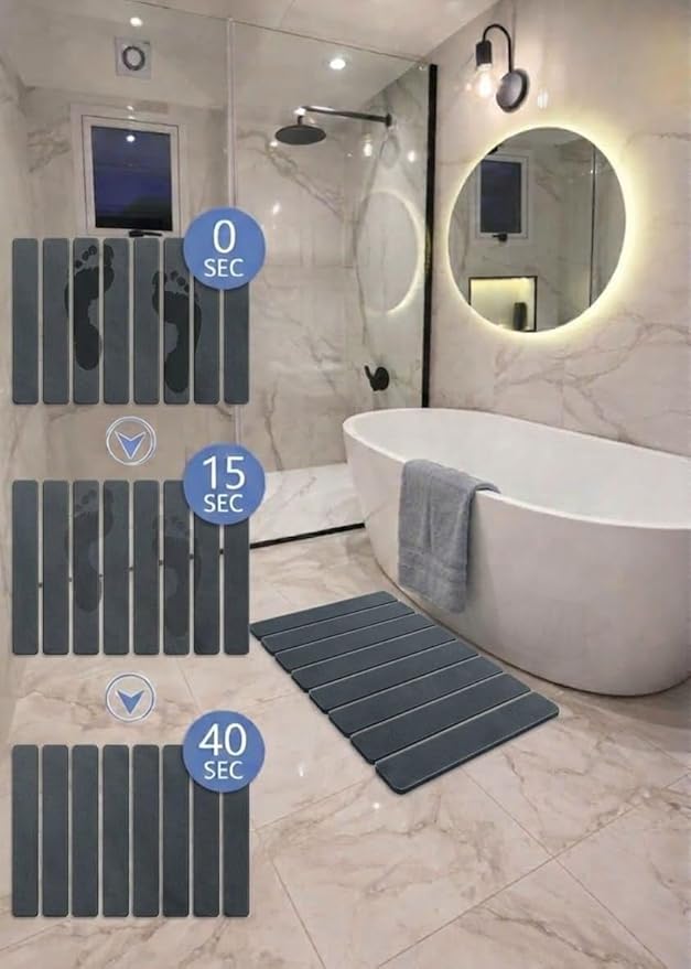 Premium Foldable Stone Bath Mat - Ultra Absorbent Quick Drying Compact Easy to Store &amp Clean Non-Slip Diatomaceous Earth Bath Shower Mat (Dark Grey)