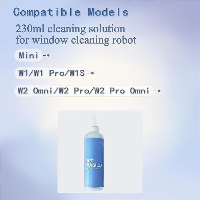 230ml Window Cleaning Solution Compatible With Ecovacs Winbot W2 Omni/ W2 Pro Omni/ W2 Pro/W1/W1 Pro/ W1S/ Mini Robot Cleaning Fluid