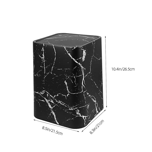 Marble Pattern Wastebasket with Lid Medium Size Square Trash Can Black Marble Texture Double Layer Garbage Bin for Home Bathroom Kitchen Office Use