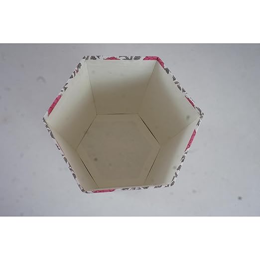Floral Hand Block Printed 3.3 Gallon Decorative Waste Basket – Eco-Friendly Cardboard Trash Can Plastic-Free &amp Sustainable Perfect for Christmas and Housewarming Gifts (1 Pink GEDHA FLOWAR)