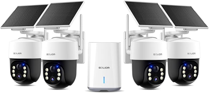 SOLIOM Security Cameras Wireless Outdoor4K Ultra HD for Day and Night No SubscriptionBuilt in RadarSolar Powered Cameras for Home Security 360° Pan Tilt Auto Tracking5G &amp 2.4G WiFi 4-Cam Ki