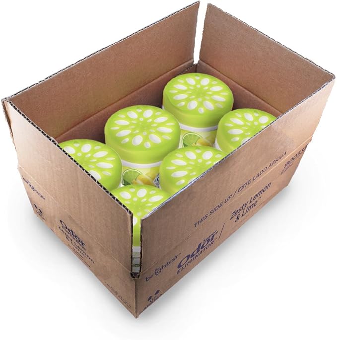 Bright Air 14 oz. Super Odor Eliminator For Medium-Size Spaces Zesty Lemon &amp Lime Scent Case of 6 Air Freshener Natural Essential Oils Lasts Up to 90 Days Each