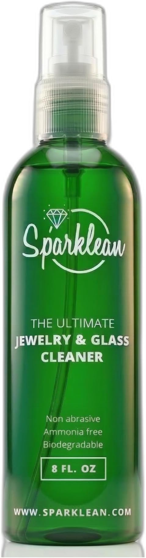 SPARKLEAN Jewelry &amp Glass Cleaner Spray (8 Oz) - Biodegradable Ammonia-Free Solution for Gold Silver &amp Diamond Rings - Safe for All Metals &amp Gemstones - Eco-Friendly - Everyday Size