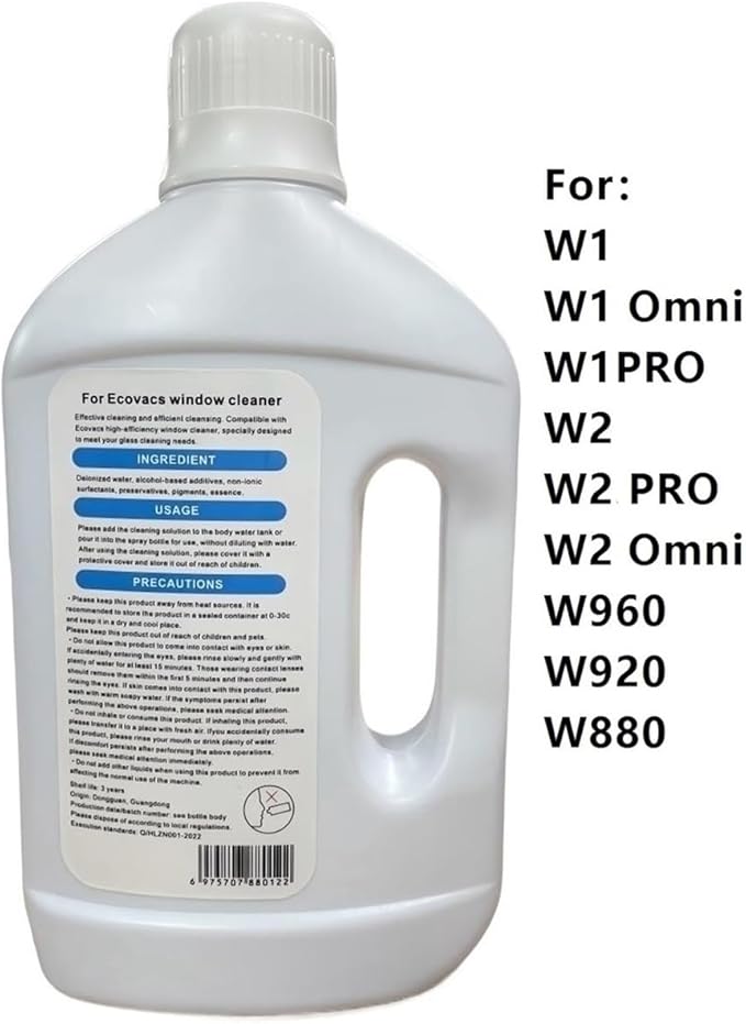 Window Fittings. 1L Of Glass Cleaning Fluid Is Suitable For All Window Models. Compatible With Ecovacs W1 / W1 Omni / W1PRO W2 / W2 PRO(1Pcs)