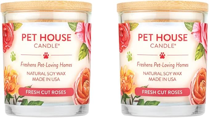 Pet House Candles Clean Long-Burning Scented Pet Friendly Candles Plant-Based 60 Hour Burn Time - Fresh Cut Roses 9 oz 2 Pack