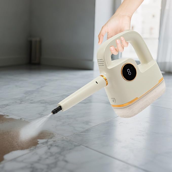 Handheld Steam Cleaner for Home 6 Gears High Temperature Steam Cleaner Machine Kit with Digital Display 15s Heat Up for Deep Cleaning Home Kitchen Furniture Car Interior 1800W Beige