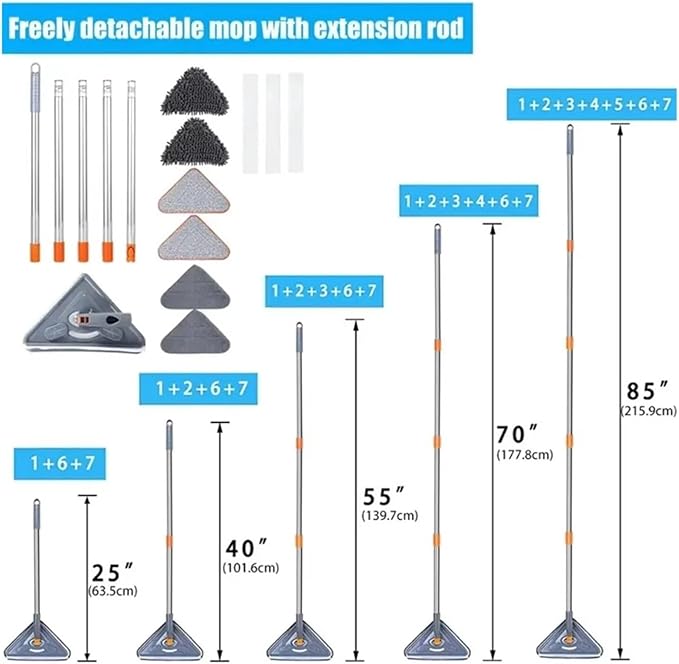 Compatible for 1Set Wall Cleaner Mop with Handle Adjustable Ceiling Cleaning Cloth 360 Rotating Dust Reusable Tool