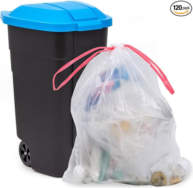 Jekiyo 13 Gallon Drawstring Clear Trash Bags 120 Counts