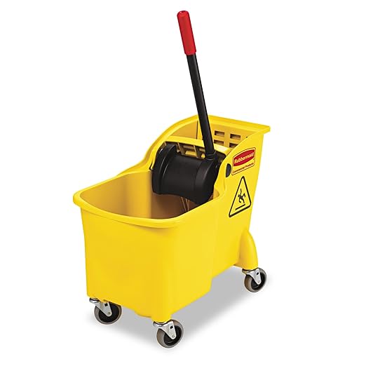 Rubbermaid Commercial Products 31 QT Tandem Mop Bucket and Wringer Combo on Wheels Yellow for Floor Cleaning/Wet Mopping