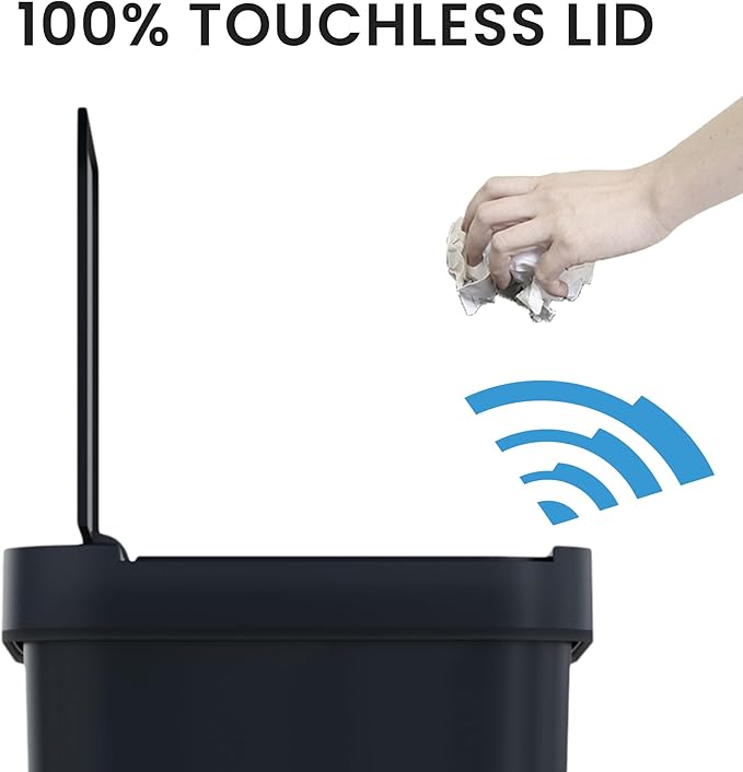 iTouchless Prime 13.2 Gallon Sensor Trash Can Durable Dent-Proof Construction Slim and Space-Efficient Automatic Bin Black Color Great for Kitchen Home Office Business Garage Plastic