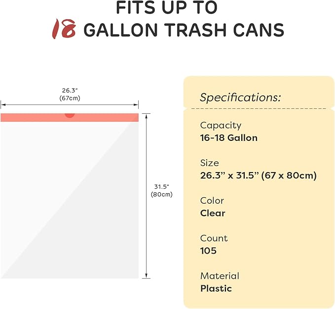 Pre-Separated 16-18 Gallon Trash Bags Drawstring Clear Size M Tear Free Large Garbage Bags for Kitchen 105 Count Tear-Resistant Strong Plastic Compactor Bag for Office Lawn