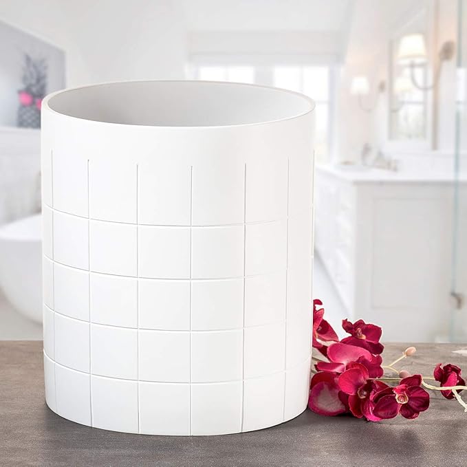 Creative Scents Polar White Small Bathroom Trash Can 1.58 Gal / 6L - Small Oval Waste Basket for Bathroom - Space Friendly Wastebasket Garbage Can for Powder Room Bedroom or Living Room