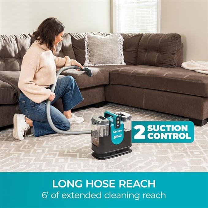 Kenmore KW1090 SpotLite Go 24V Cordless Brushless Portable Carpet Spot Cleaner 16Kpa Power Suction 55Mins Runtime with Hose Cleaning Tool for Pets Area Rugs &amp Couches