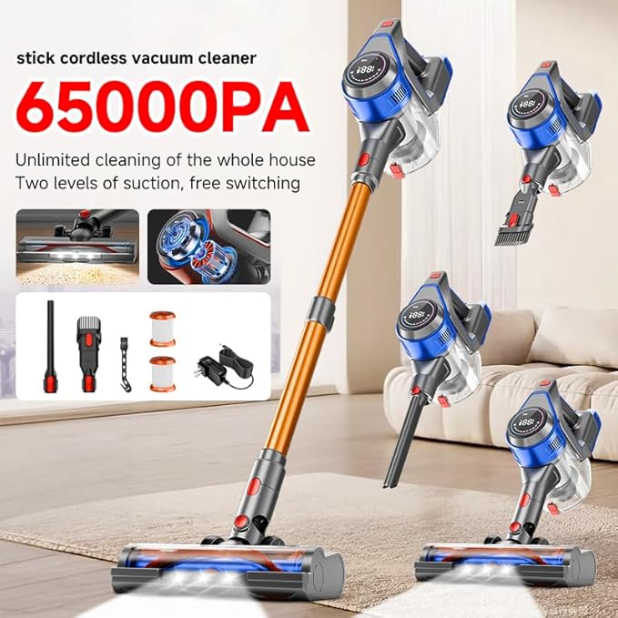 KIKETECH Cordless Vacuum Cleaner 8 in 1 Vacuum Cleaners1.7 L Dust Cup Rechargeable Vacuum Pet for Hair Carpet Hardfloor